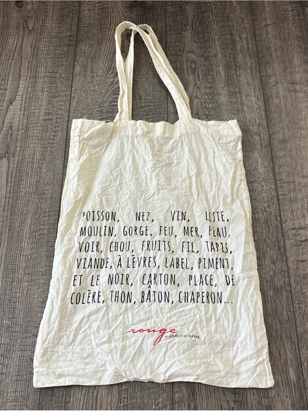 Rouge! Cream Cotton Tote with Black French Text and Red Script